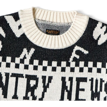 Kapital 8G Knit Newspaper Pattern Crew Sweater (Kountry News)