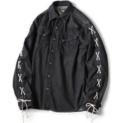 Kapital 8oz Black Denim Lace-Up Western Shirt