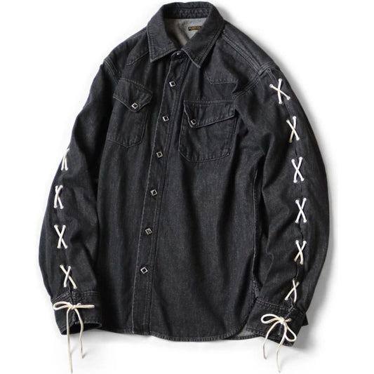 Kapital 8oz Black Denim Lace-Up Western Shirt