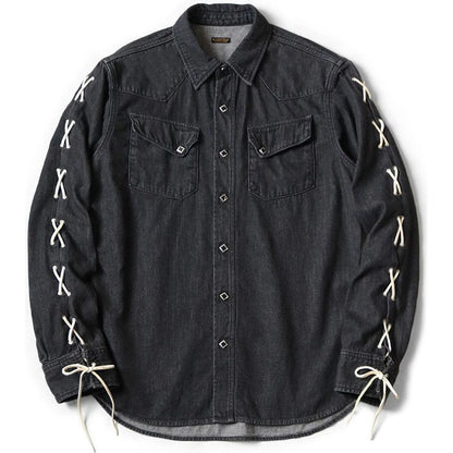 Kapital 8oz Black Denim Lace-Up Western Shirt