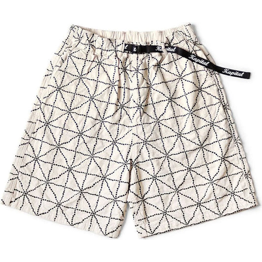 Kapital 8oz Color Denim Folk-Dojo Embroidered Easy Shorts
