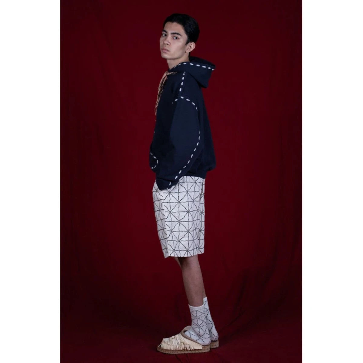 Kapital 8oz Color Denim Folk-Dojo Embroidered Easy Shorts