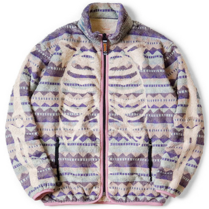 Kapital Ashland Stripe & Bone Pattern Fleece Zip Jacket