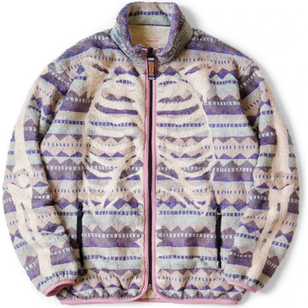 Kapital Ashland Stripe & Bone Pattern Fleece Zip Jacket