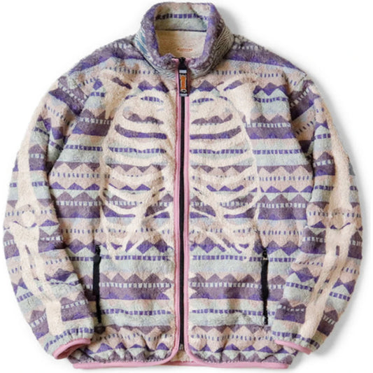 Kapital Ashland Stripe & Bone Pattern Fleece Zip Jacket
