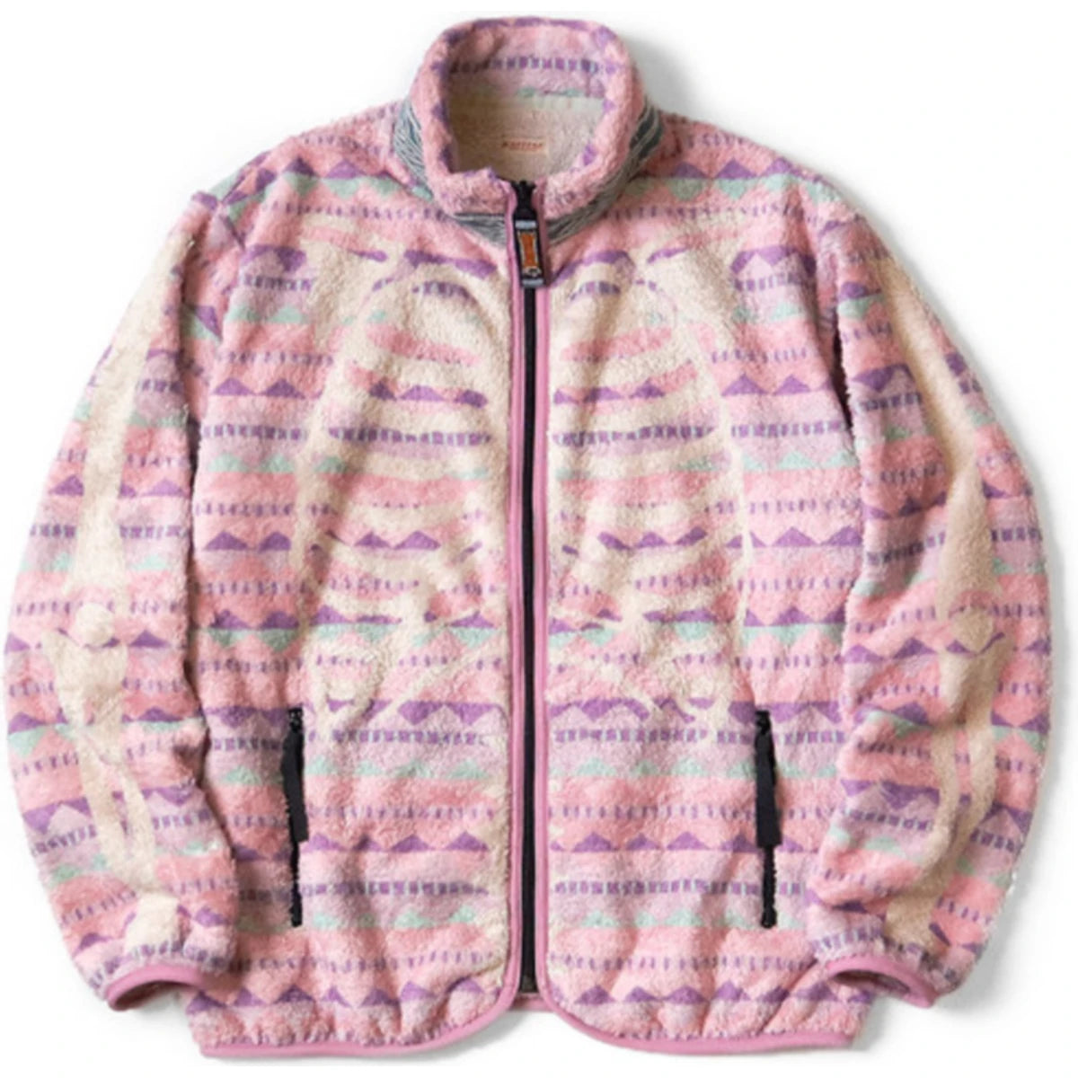 Kapital Ashland Stripe & Bone Pattern Fleece Zip Jacket