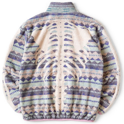 Kapital Ashland Stripe & Bone Pattern Fleece Zip Jacket