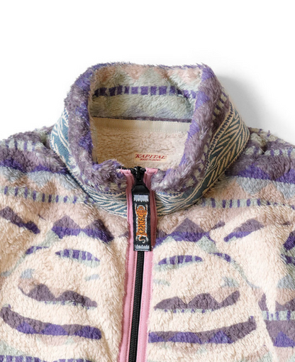 Kapital Ashland Stripe & Bone Pattern Fleece Zip Jacket