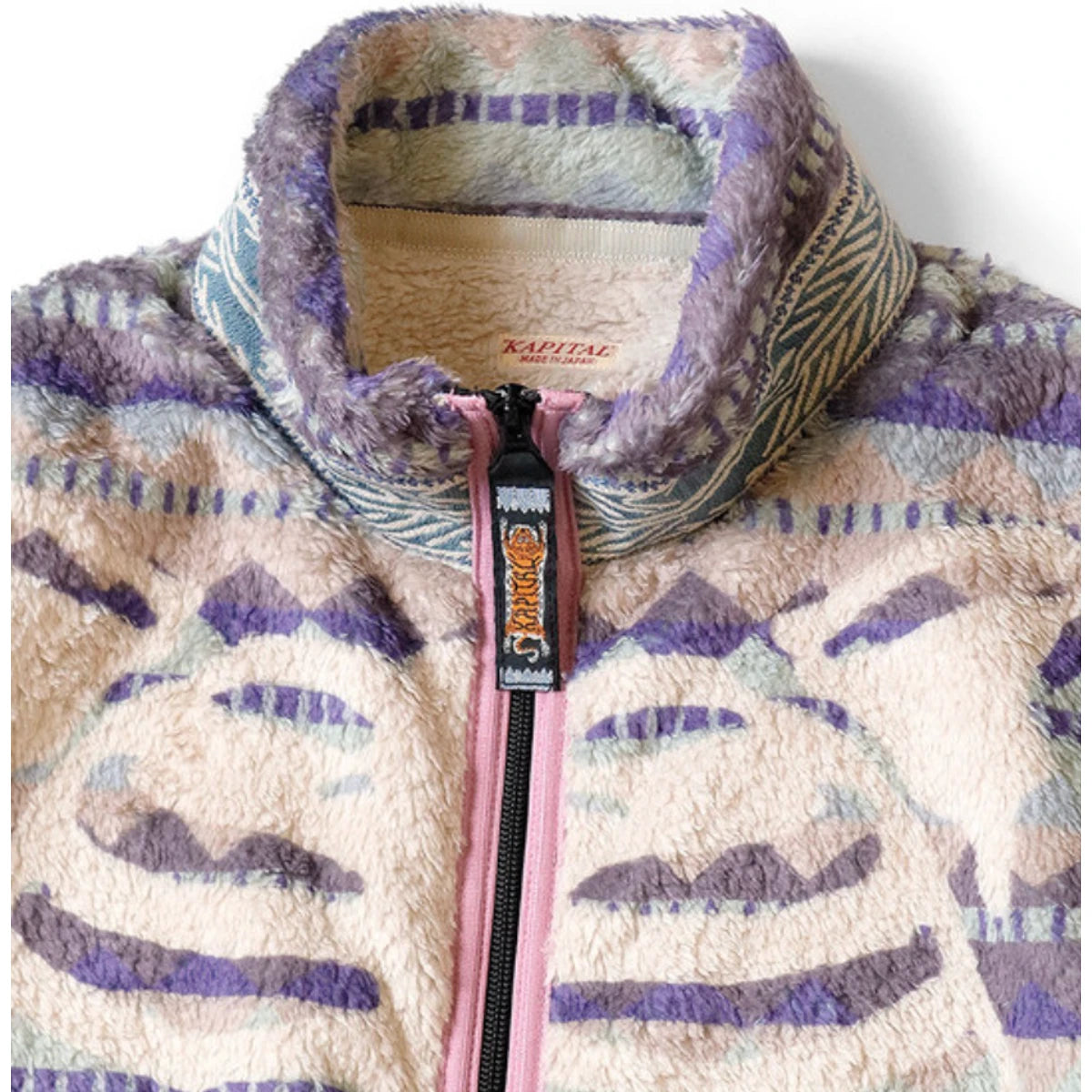 Kapital Ashland Stripe & Bone Pattern Fleece Zip Jacket