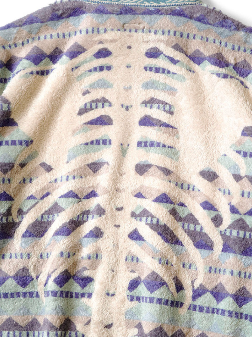 Kapital Ashland Stripe & Bone Pattern Fleece Zip Jacket