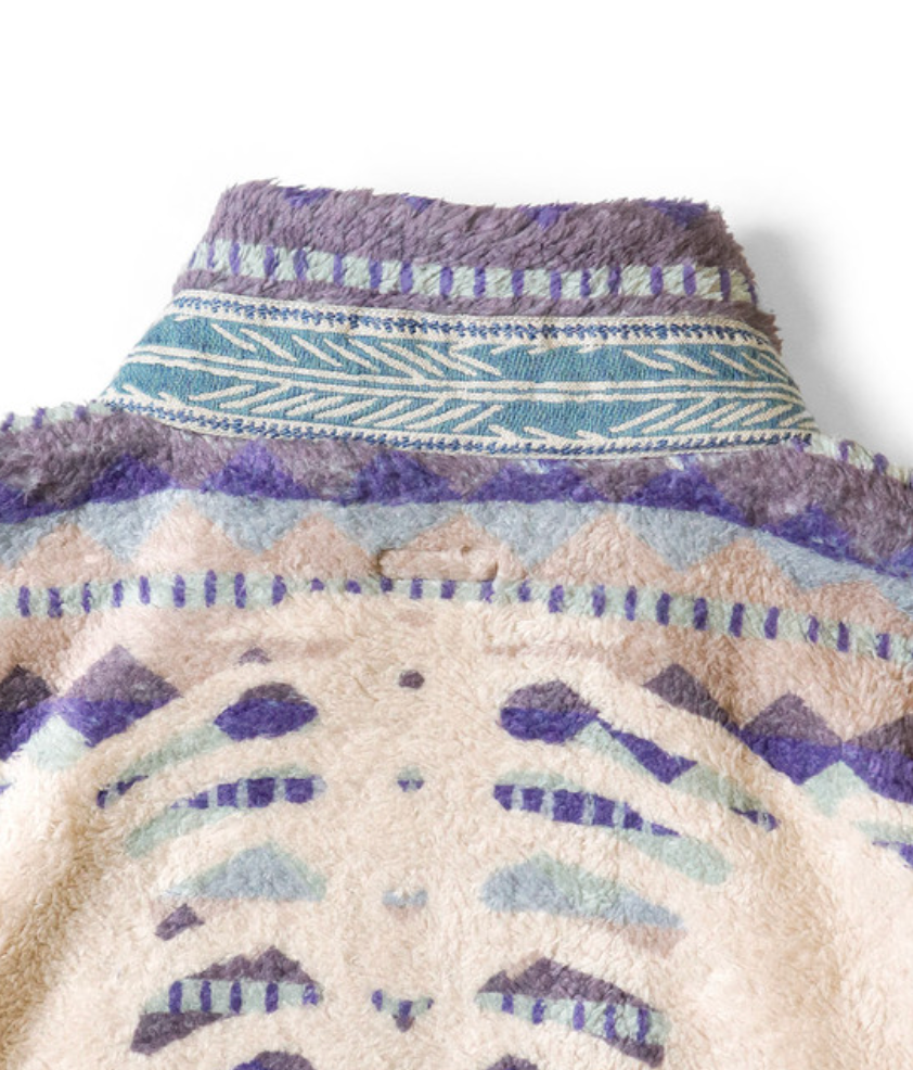 Kapital Ashland Stripe & Bone Pattern Fleece Zip Jacket