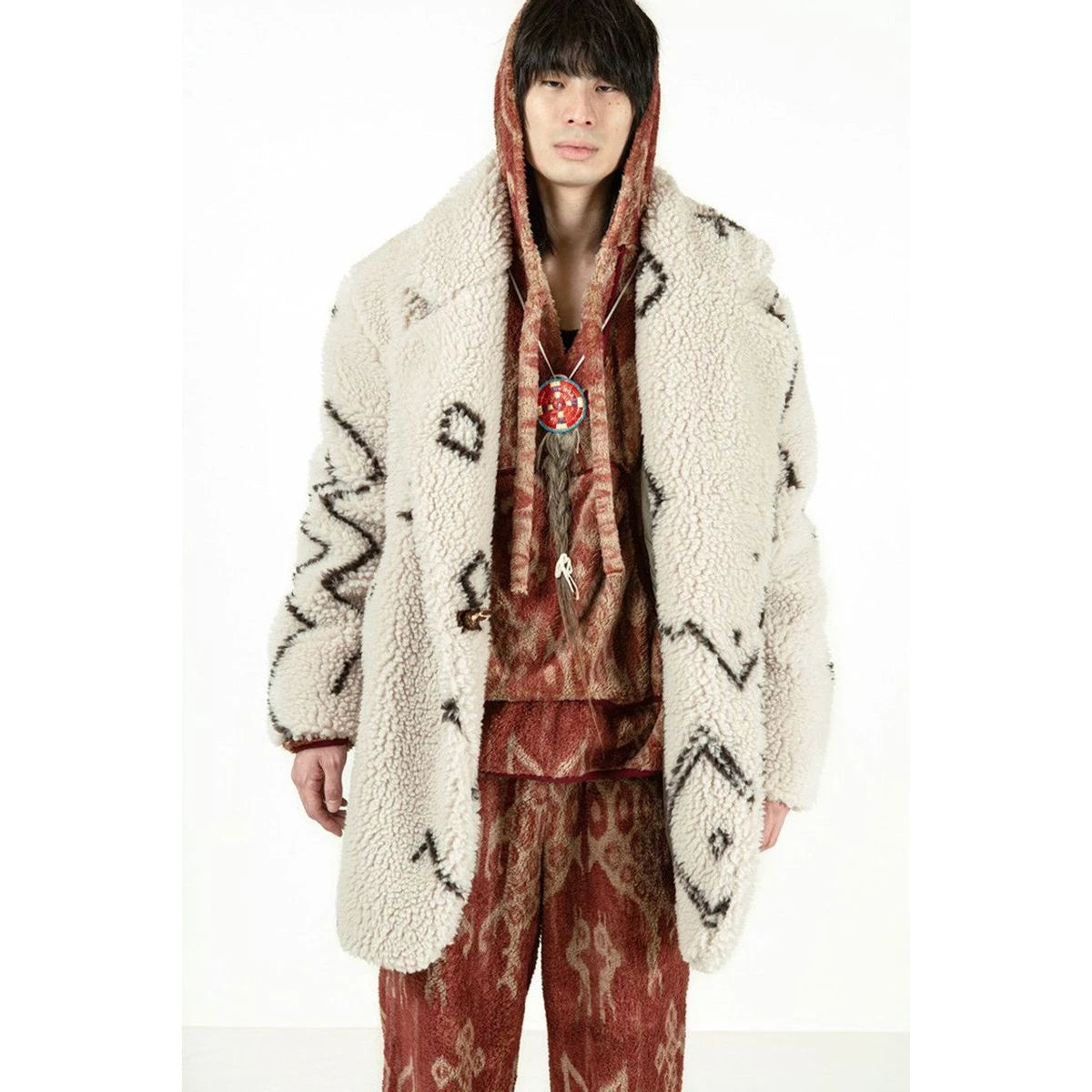 Kapital Beni Ourain Pattern Boa Fleece Pea Coat