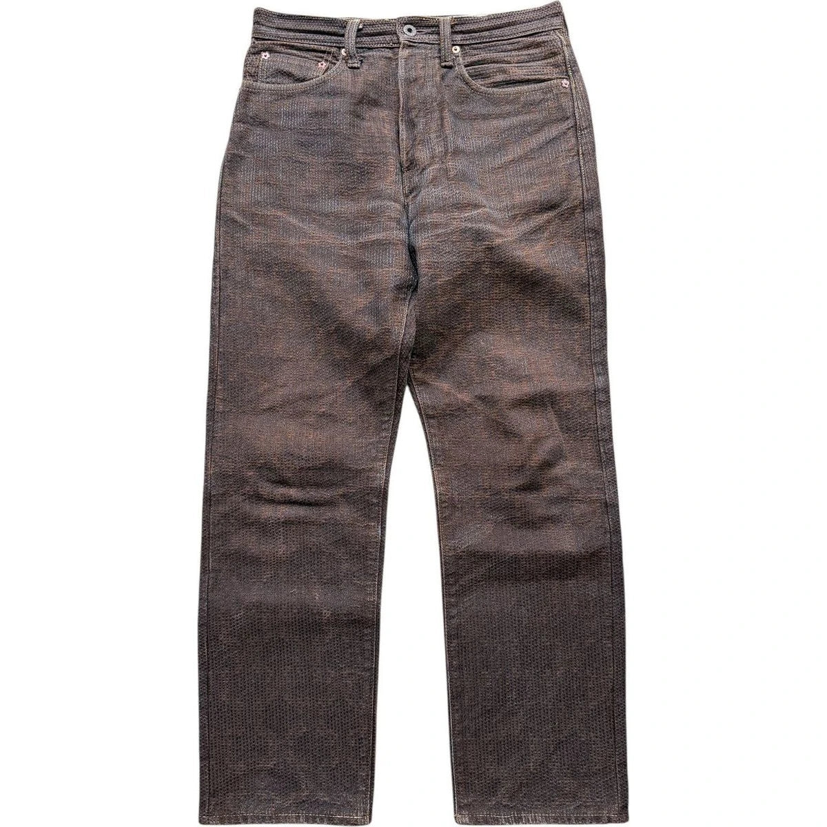 Kapital Century Denim 5P Monkey Cisco No. 5 (Kakishibu) - 4 Years Worn With Sakura Rivets