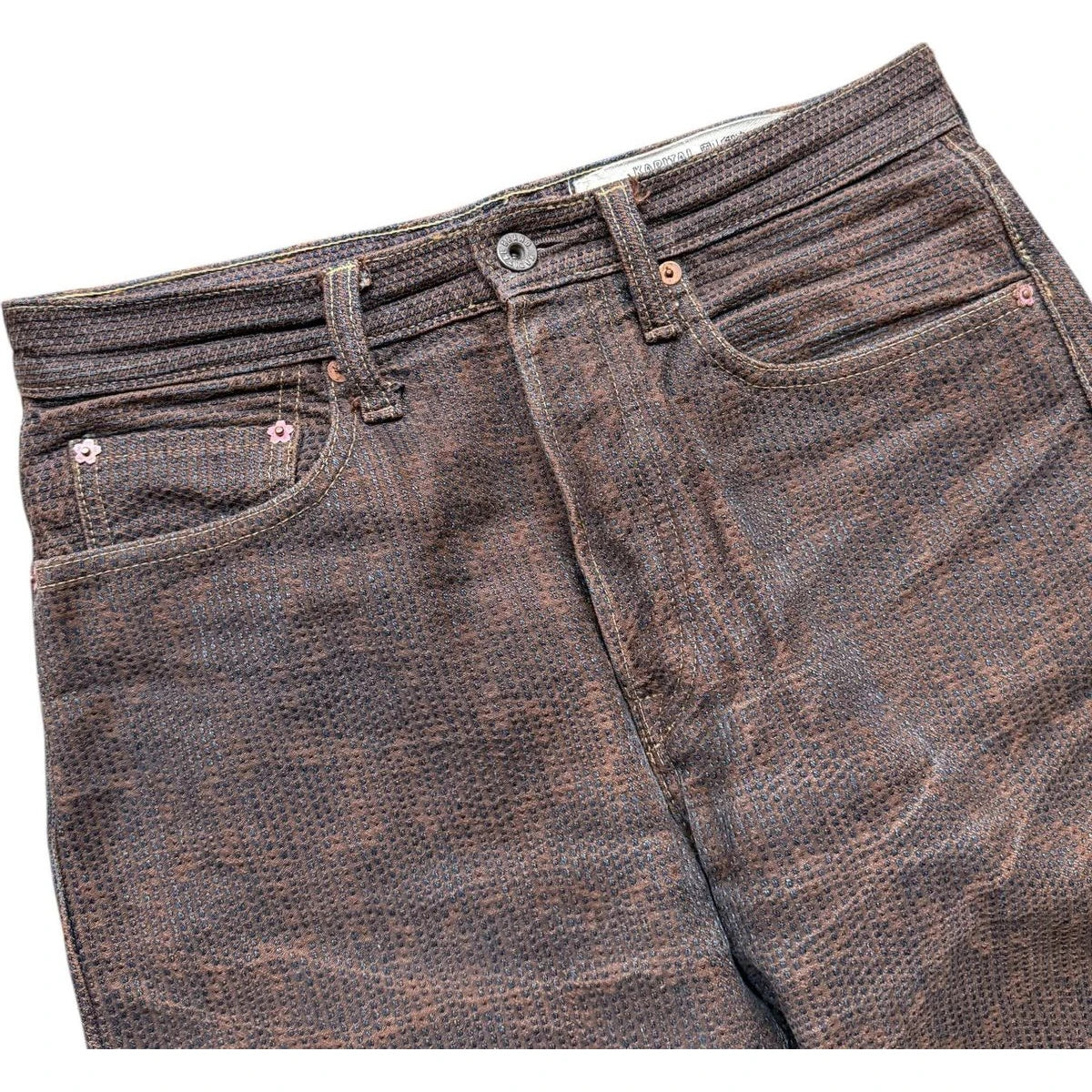 Kapital Century Denim 5P Monkey Cisco No. 5 (Kakishibu) - 4 Years Worn With Sakura Rivets