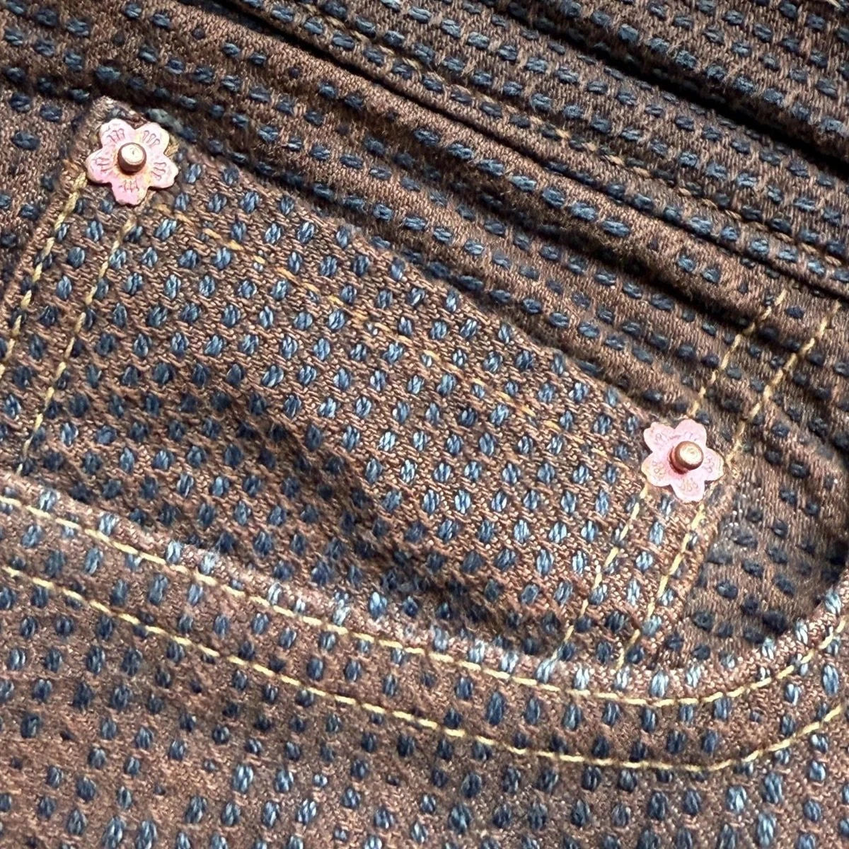 Kapital Century Denim 5P Monkey Cisco No. 5 (Kakishibu) - 4 Years Worn With Sakura Rivets