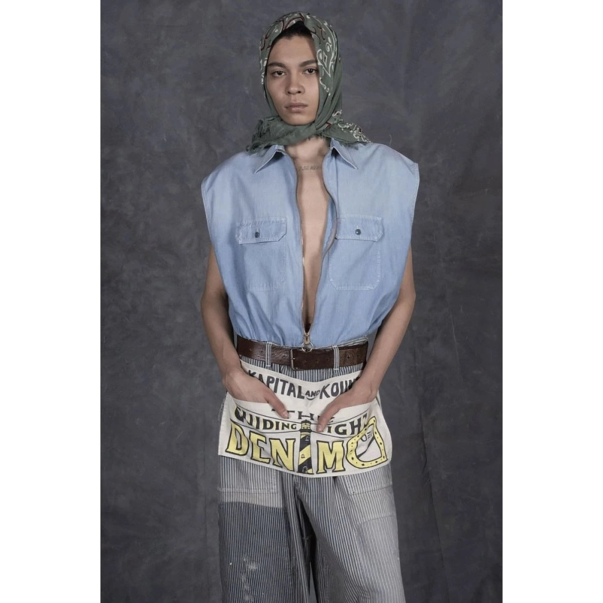 Kapital Chambray Sleeveless Zipper Work Shirt