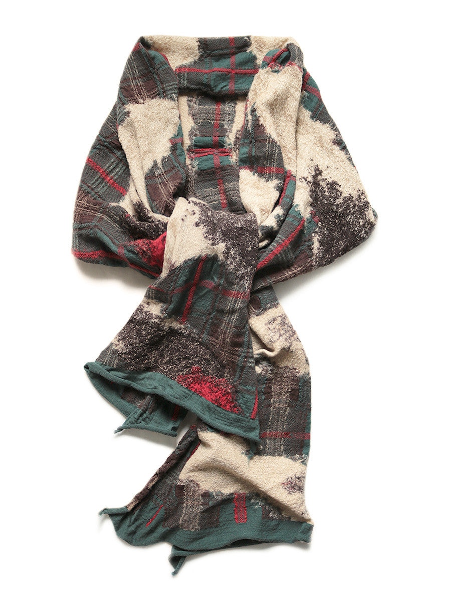 Kapital Compressed Wool Feather Tartan Scarf