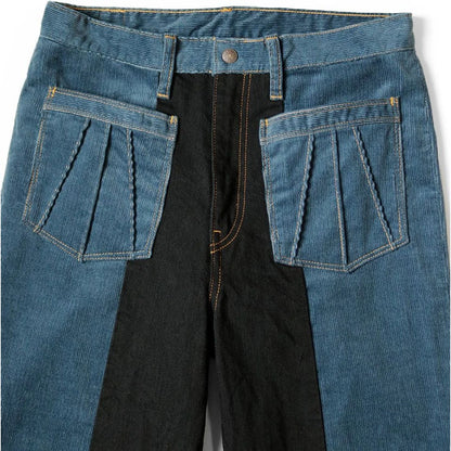 Kapital Corduroy x Denim 2 Tone Gypsy Flare Pants