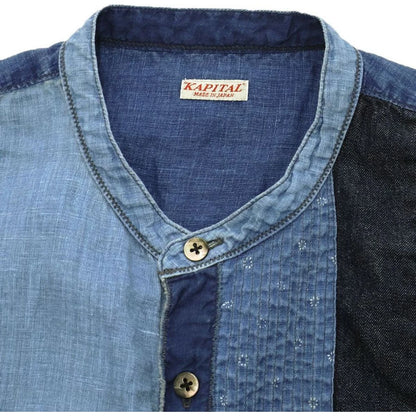 Kapital Cotton And Linen Idg Patchwork Band Collar Kathmandu Shirt