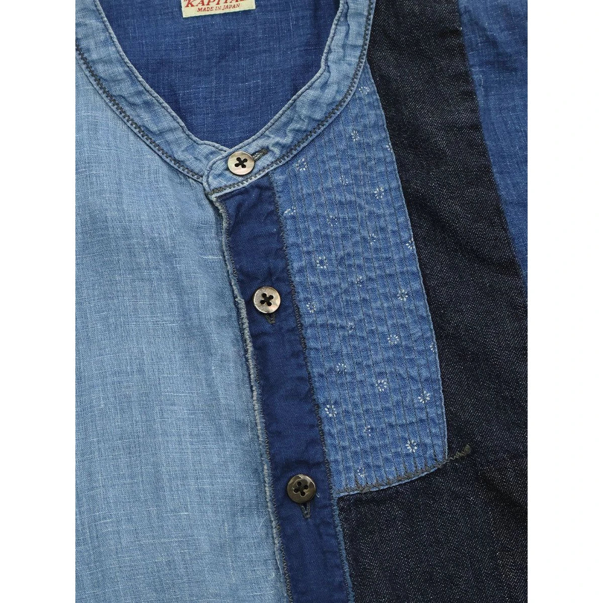 Kapital Cotton And Linen Idg Patchwork Band Collar Kathmandu Shirt