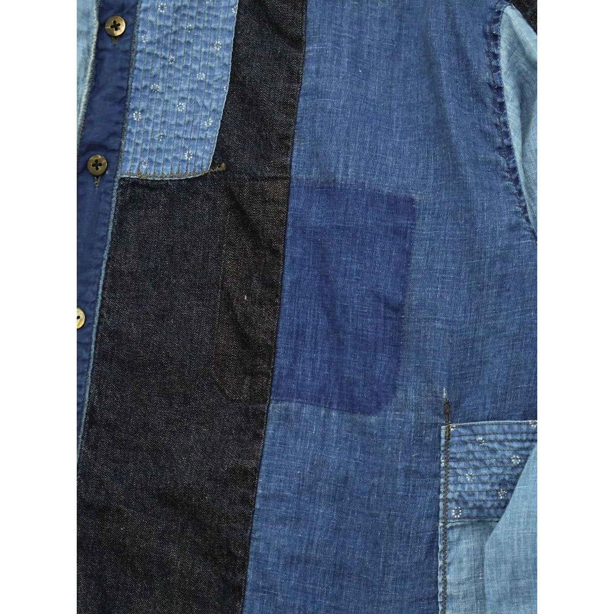 Kapital Cotton And Linen Idg Patchwork Band Collar Kathmandu Shirt