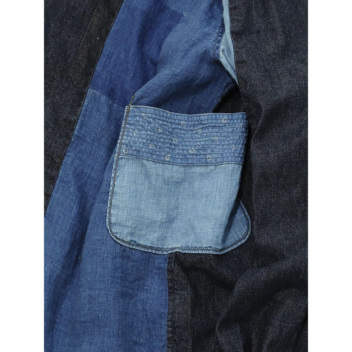 Kapital Cotton And Linen Idg Patchwork Band Collar Kathmandu Shirt