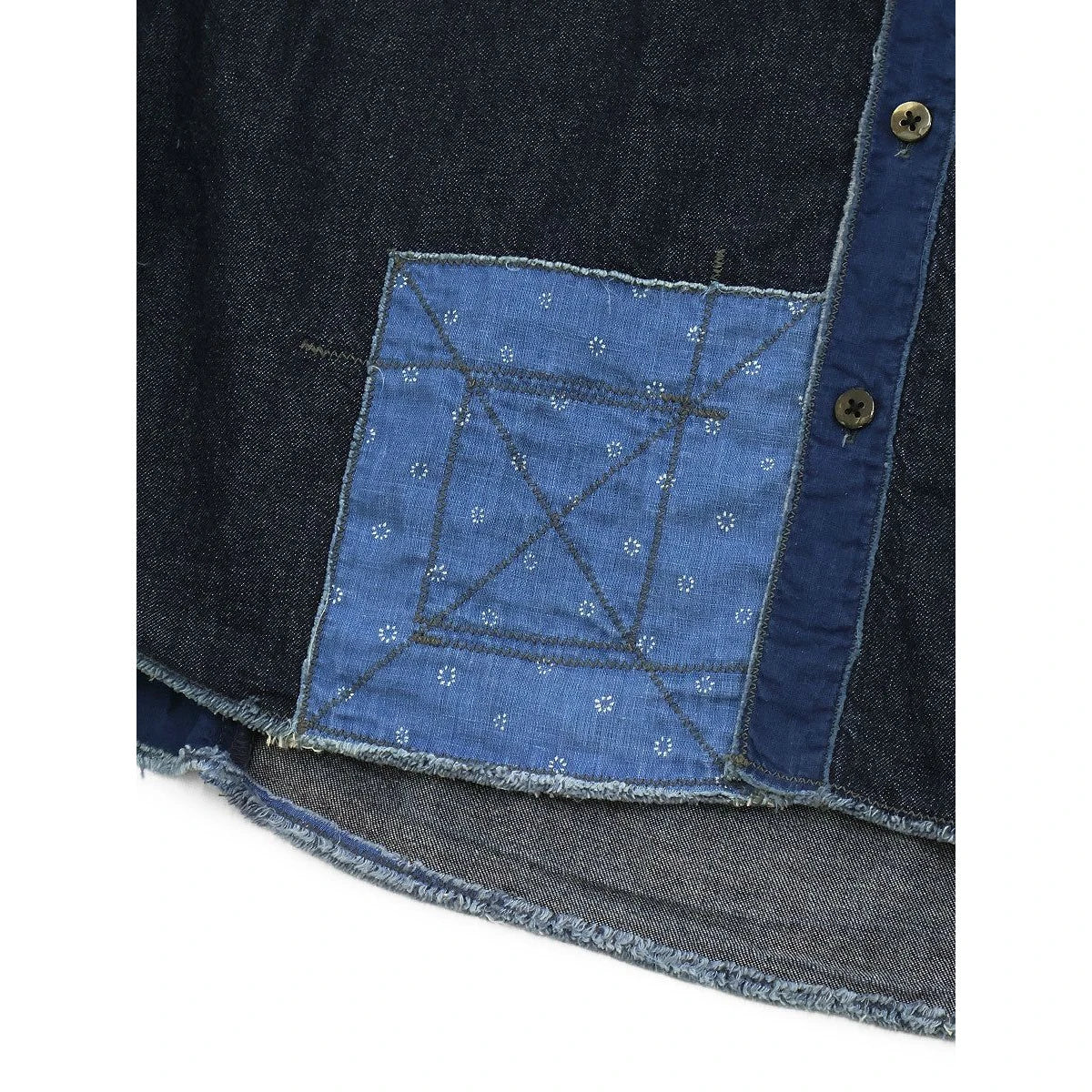 Kapital Cotton And Linen Idg Patchwork Band Collar Kathmandu Shirt