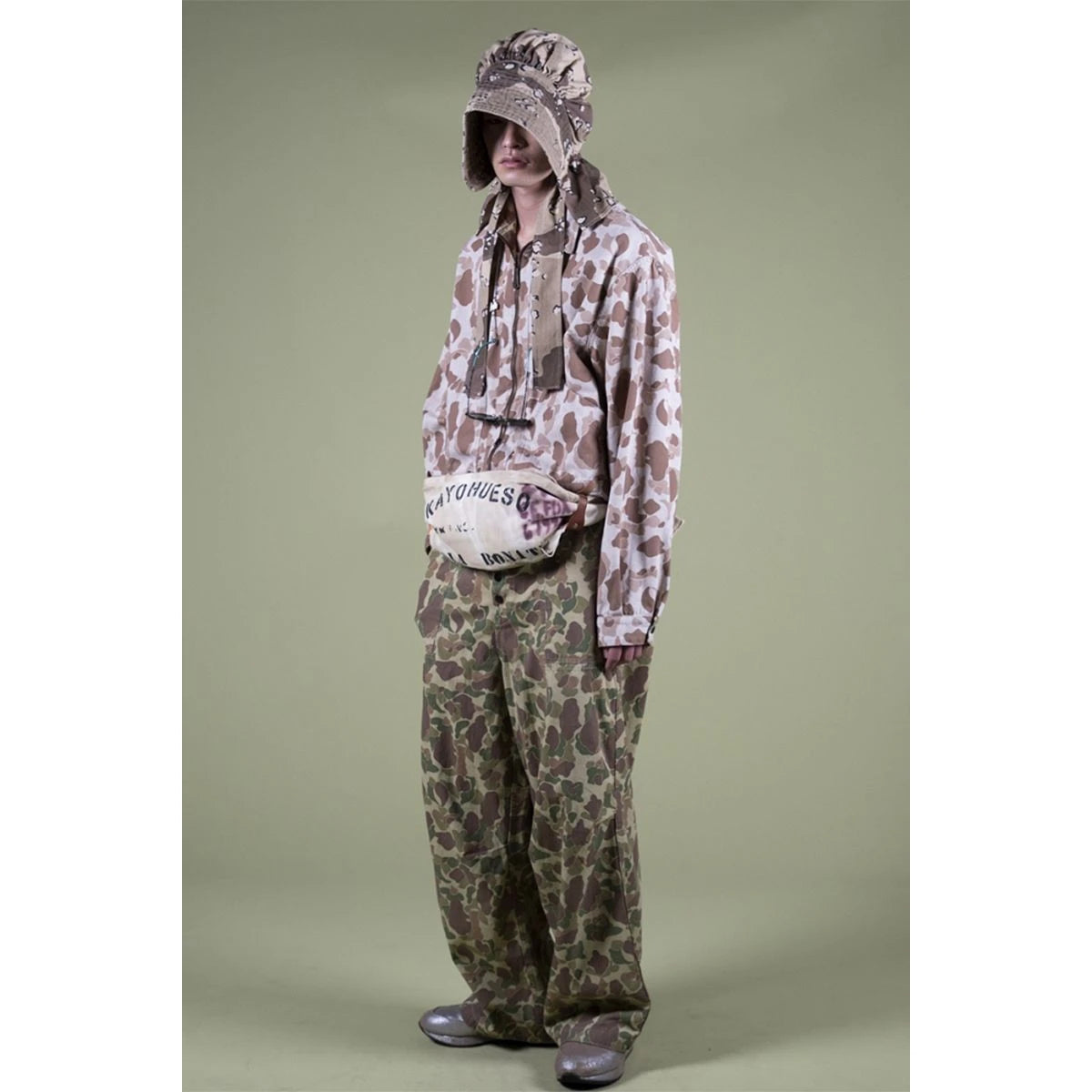 Kapital Cotton Herringbone Chocolate Chip Camo Pattern Farmy Hat
