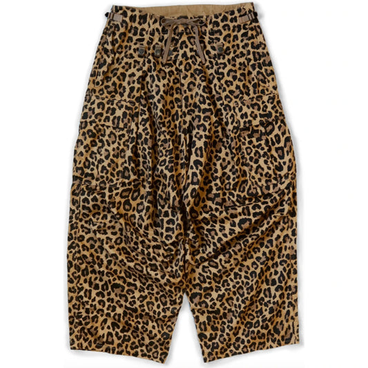 Kapital Cotton Herringbone Leopard Print Jumbo Cargo Pants