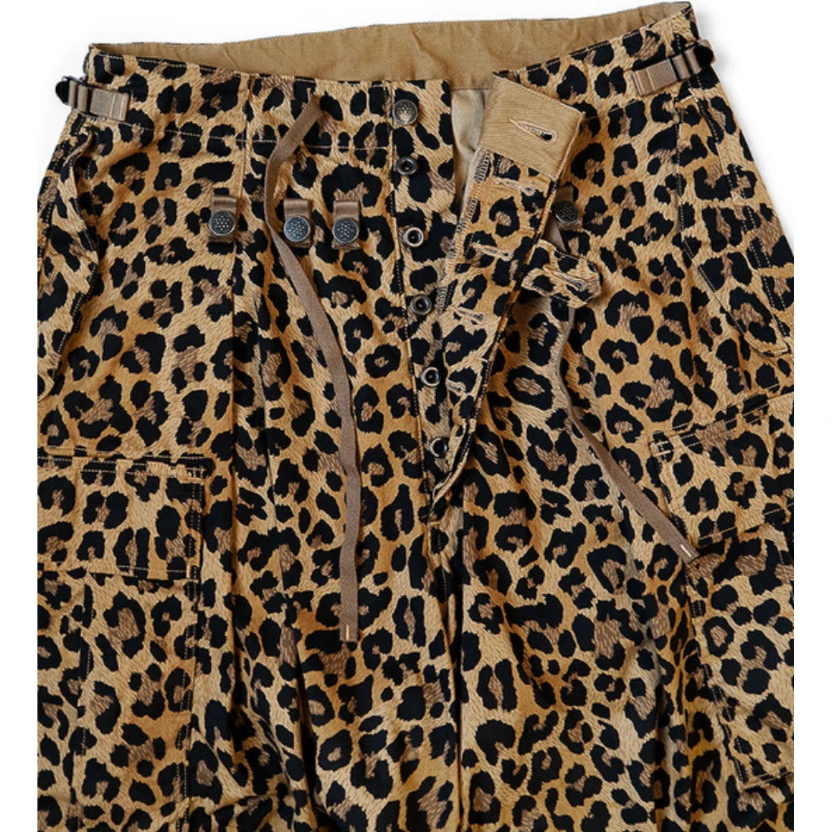Kapital Cotton Herringbone Leopard Print Jumbo Cargo Pants