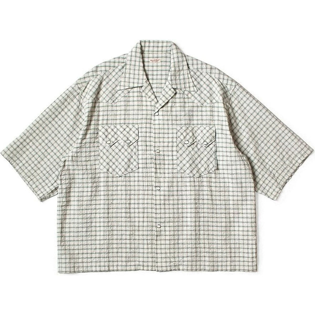 Kapital Cotton Linen Soccer Check Open-Collar Western Big Shirt