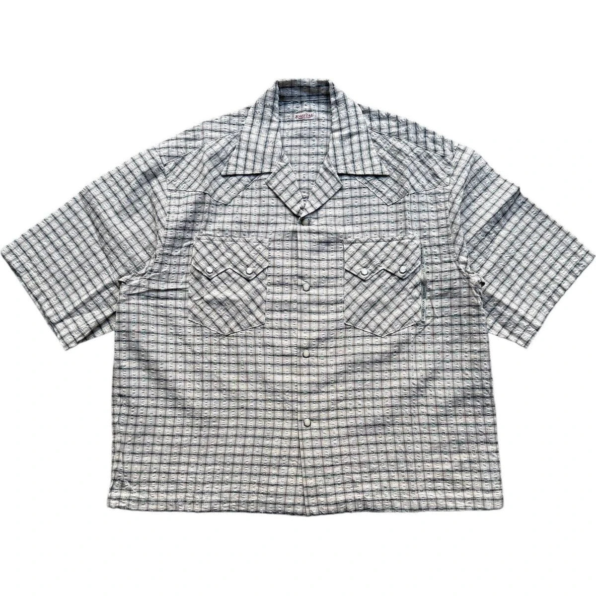 Kapital Cotton Linen Soccer Check Open-Collar Western Big Shirt