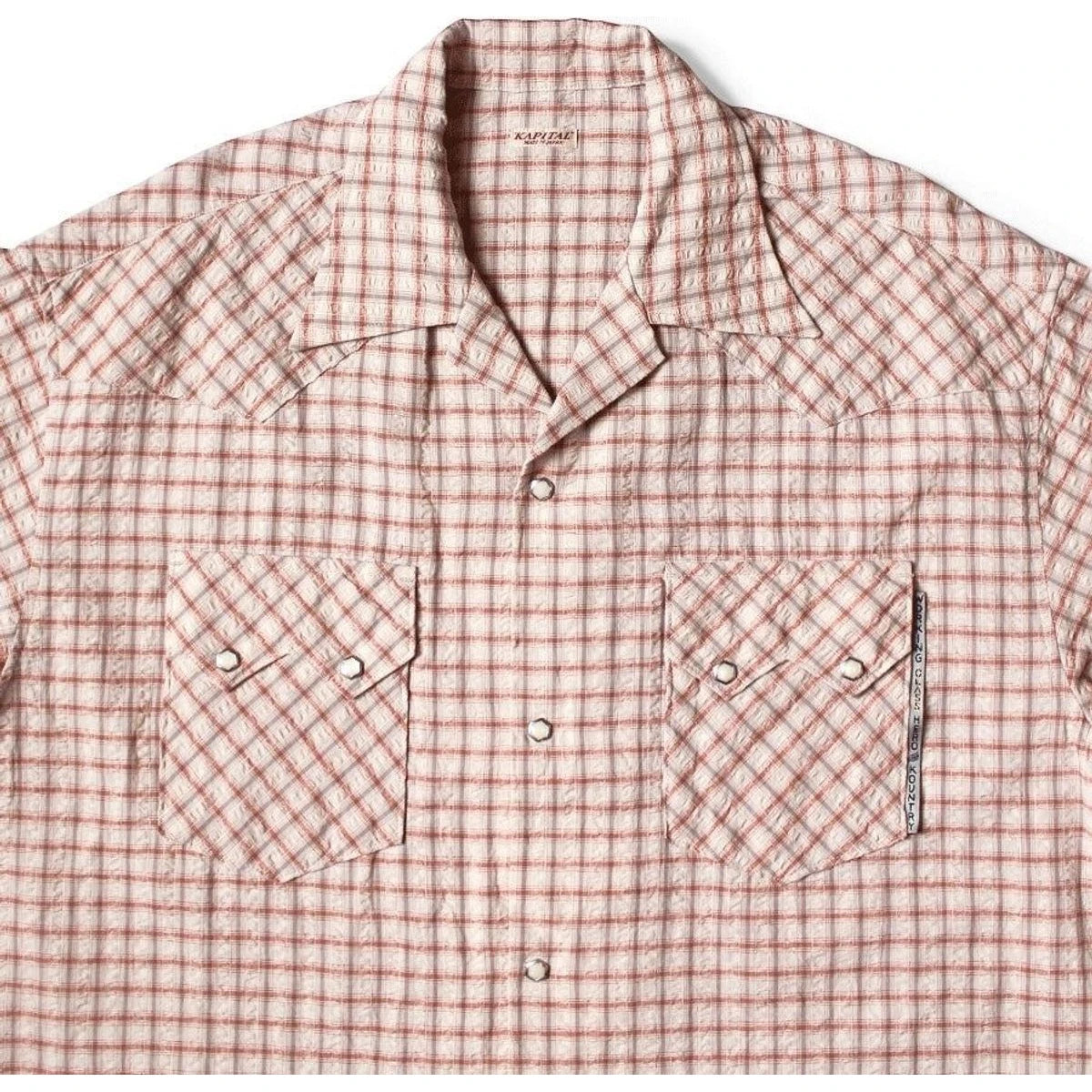 Kapital Cotton Linen Soccer Check Open-Collar Western Big Shirt