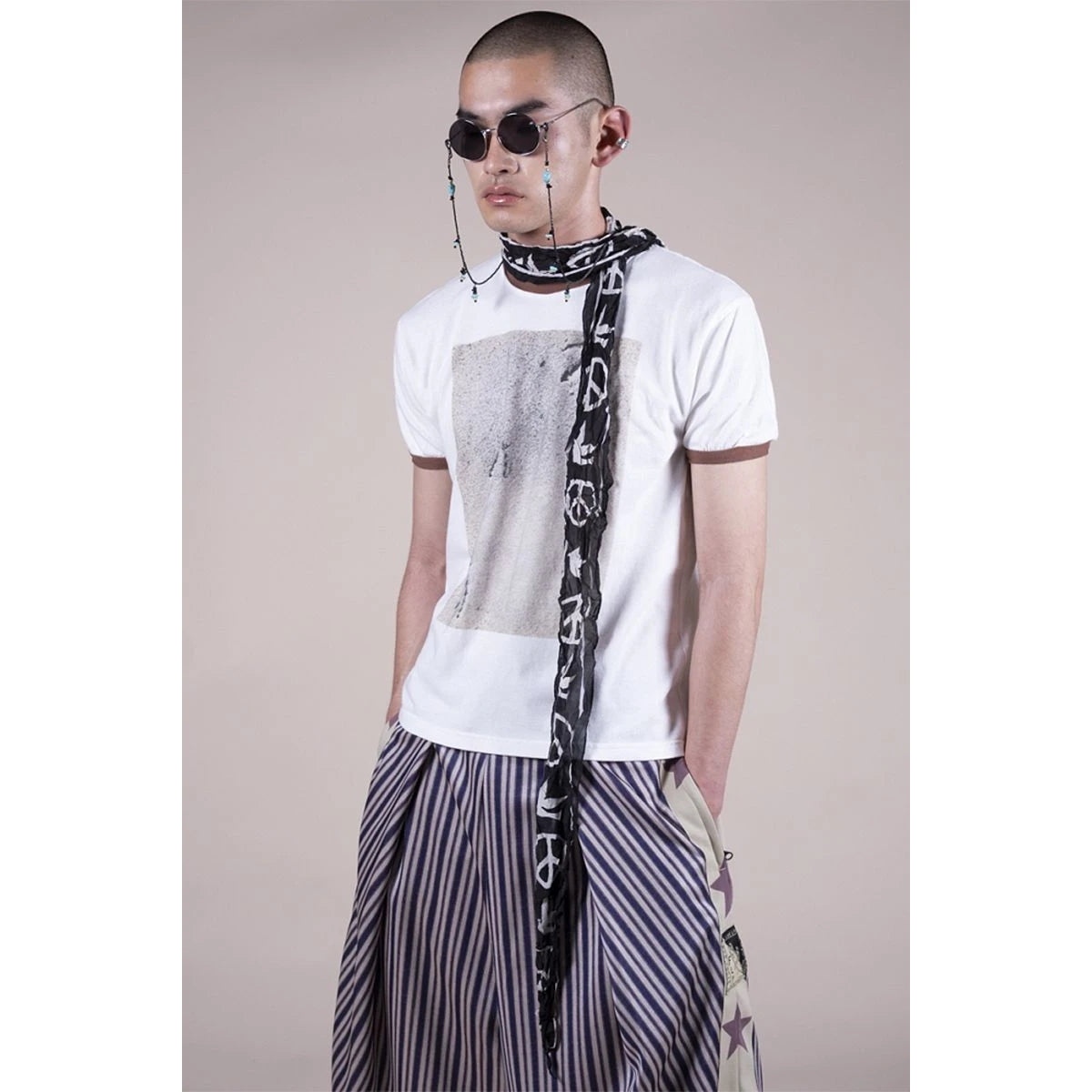 Kapital Cotton Ringer T Shirt (Gull Foot Print)