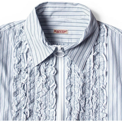 Kapital Cotton Striped Zipper Frill Shirt