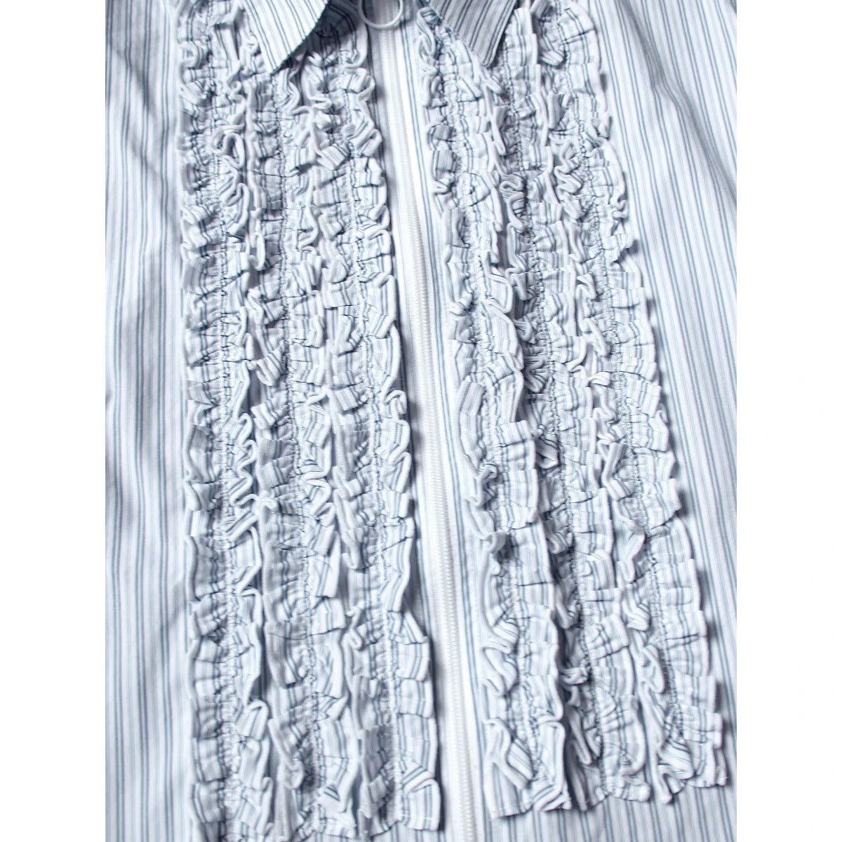 Kapital Cotton Striped Zipper Frill Shirt