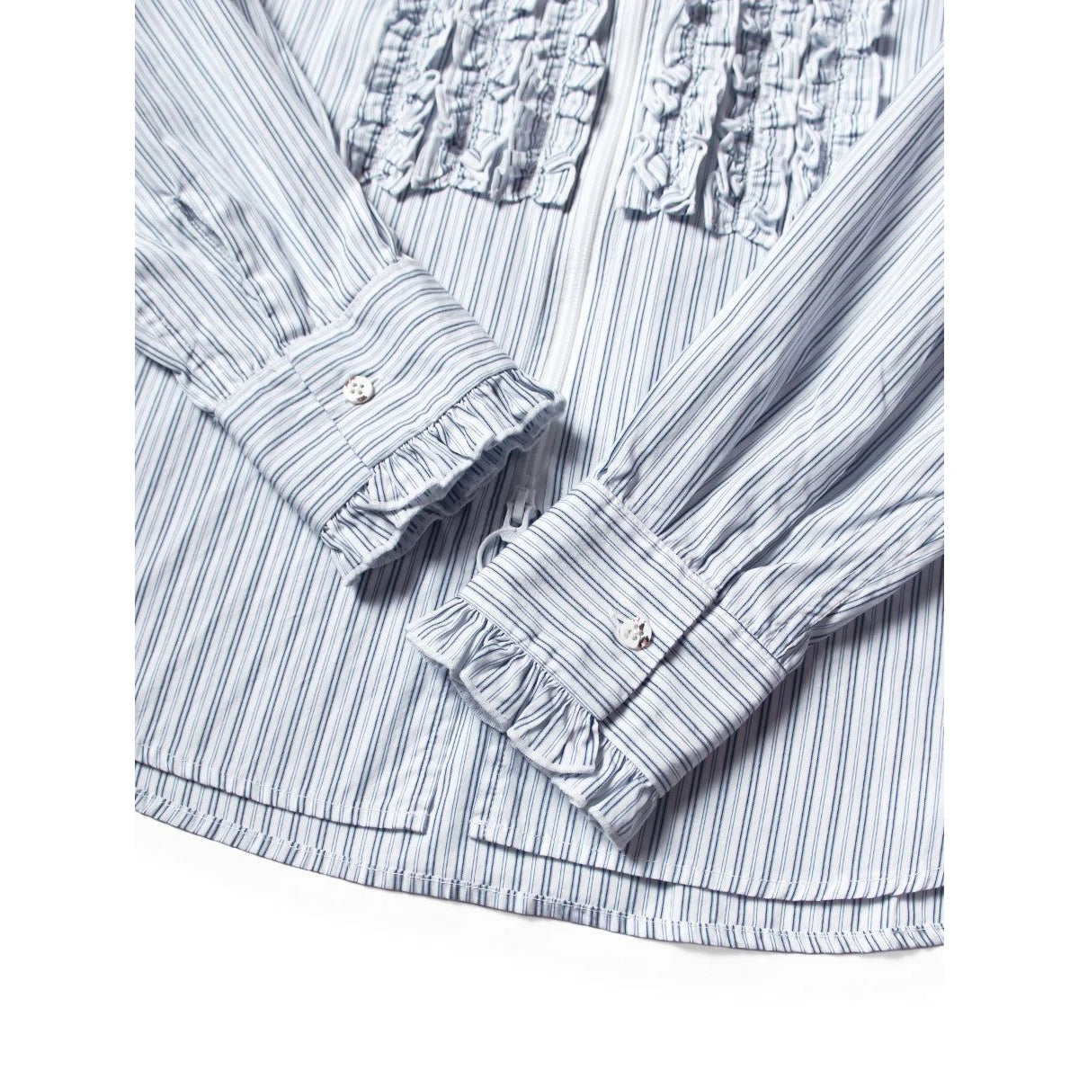Kapital Cotton Striped Zipper Frill Shirt