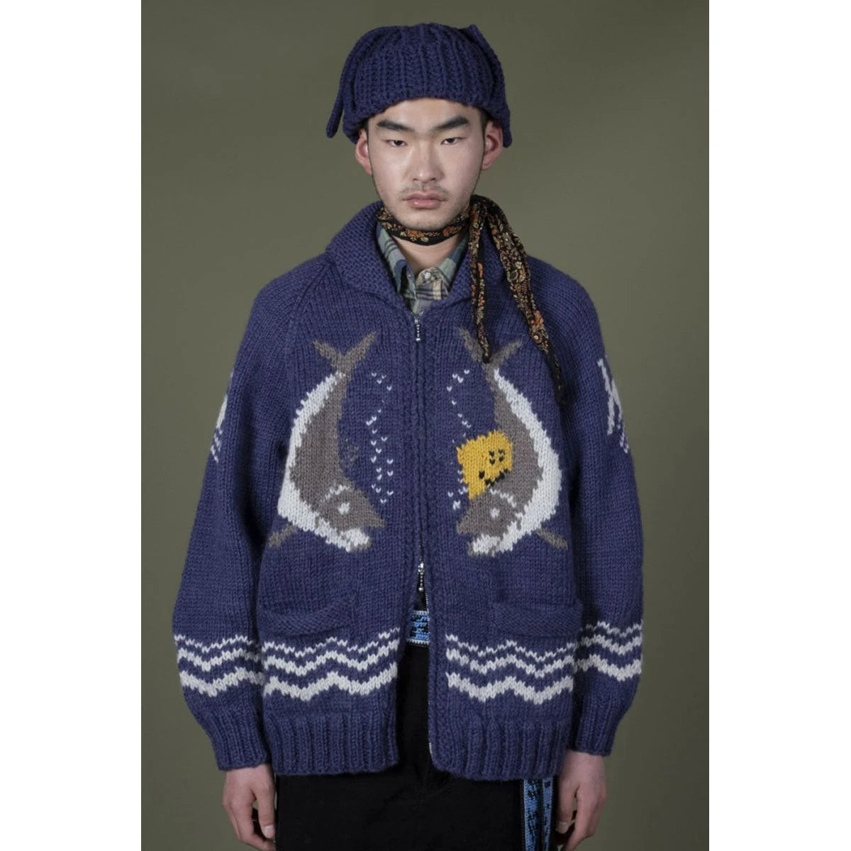 Kapital Cowichan Hand Knit Rainbowy Trout Zip Cardigan | COJP Gallery