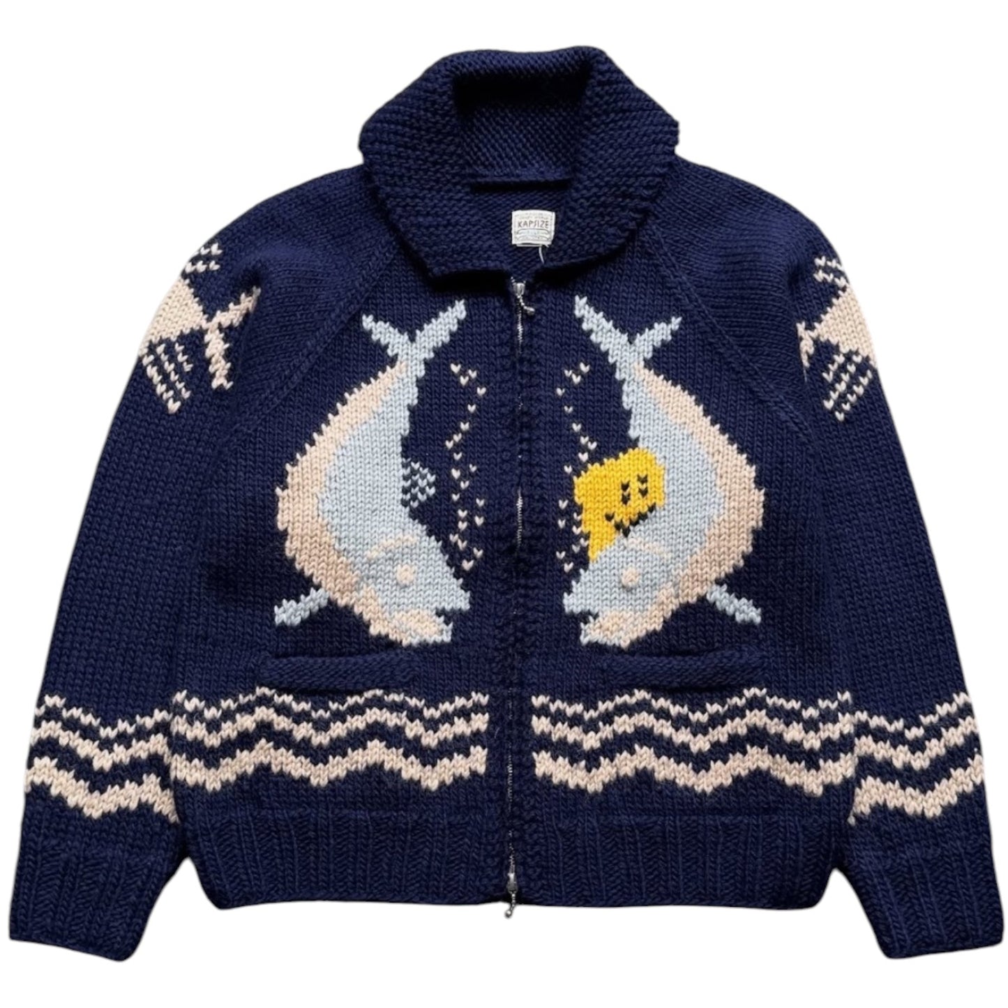 Kapital Cowichan Hand Knit Peckish Rainbowy Trout Zip Cardigan