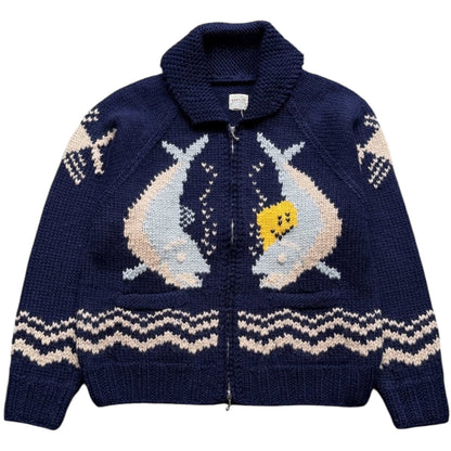 Kapital Cowichan Hand Knit Peckish Rainbowy Trout Zip Cardigan