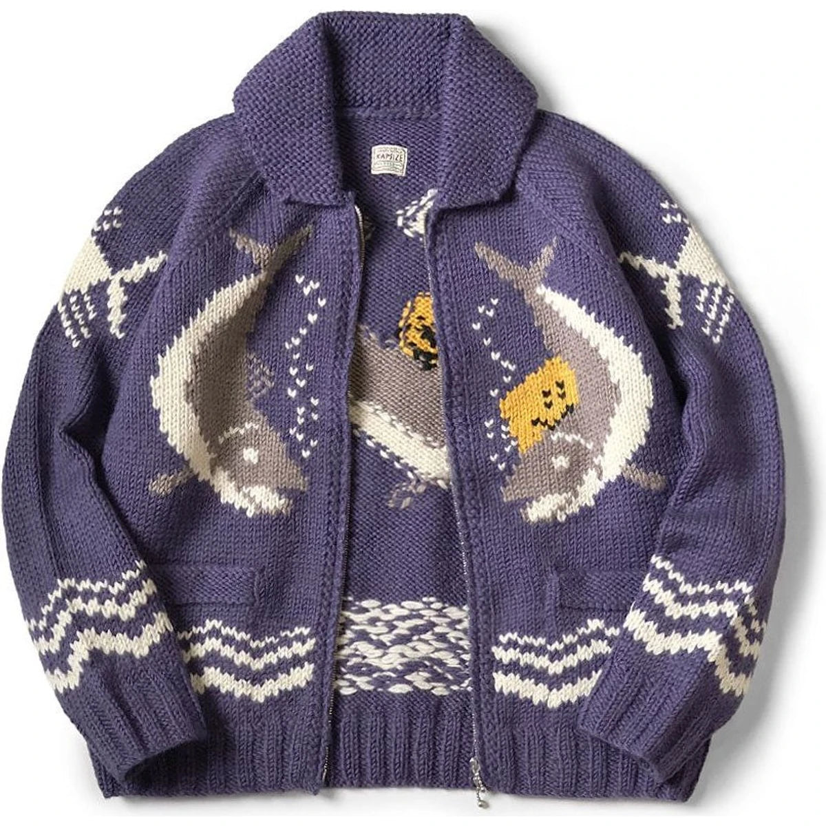 Kapital Cowichan Hand Knit Rainbowy Trout Zip Cardigan | COJP Gallery