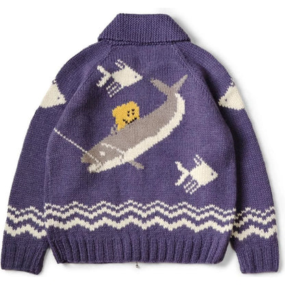 Kapital Cowichan Hand Knit Peckish Rainbowy Trout Zip Cardigan