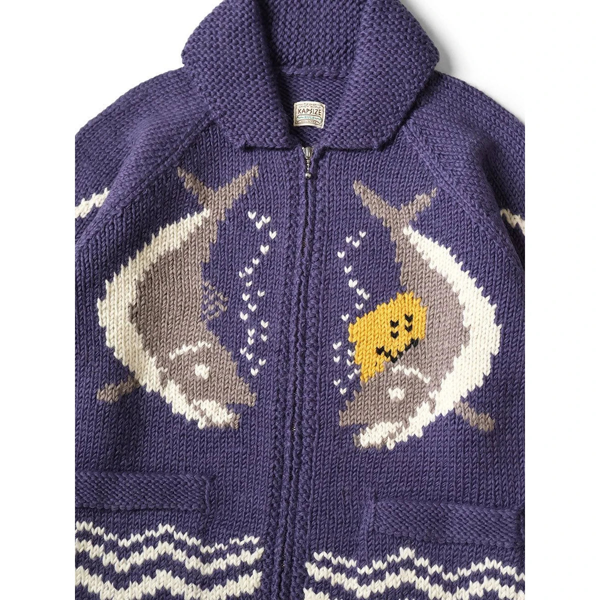 Kapital Cowichan Hand Knit Peckish Rainbowy Trout Zip Cardigan