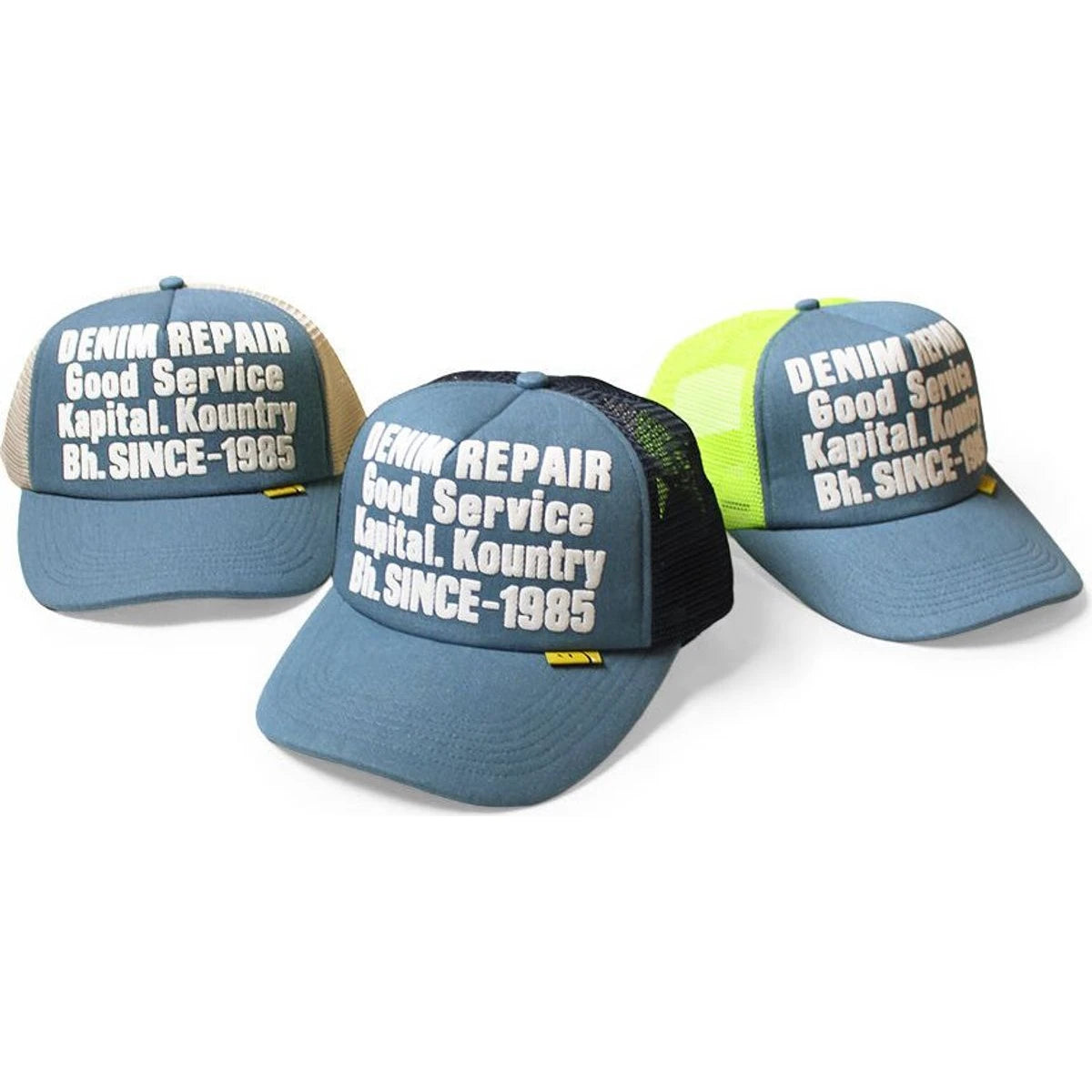 Kapital Denim Repair Service Print Denim Trucker Cap