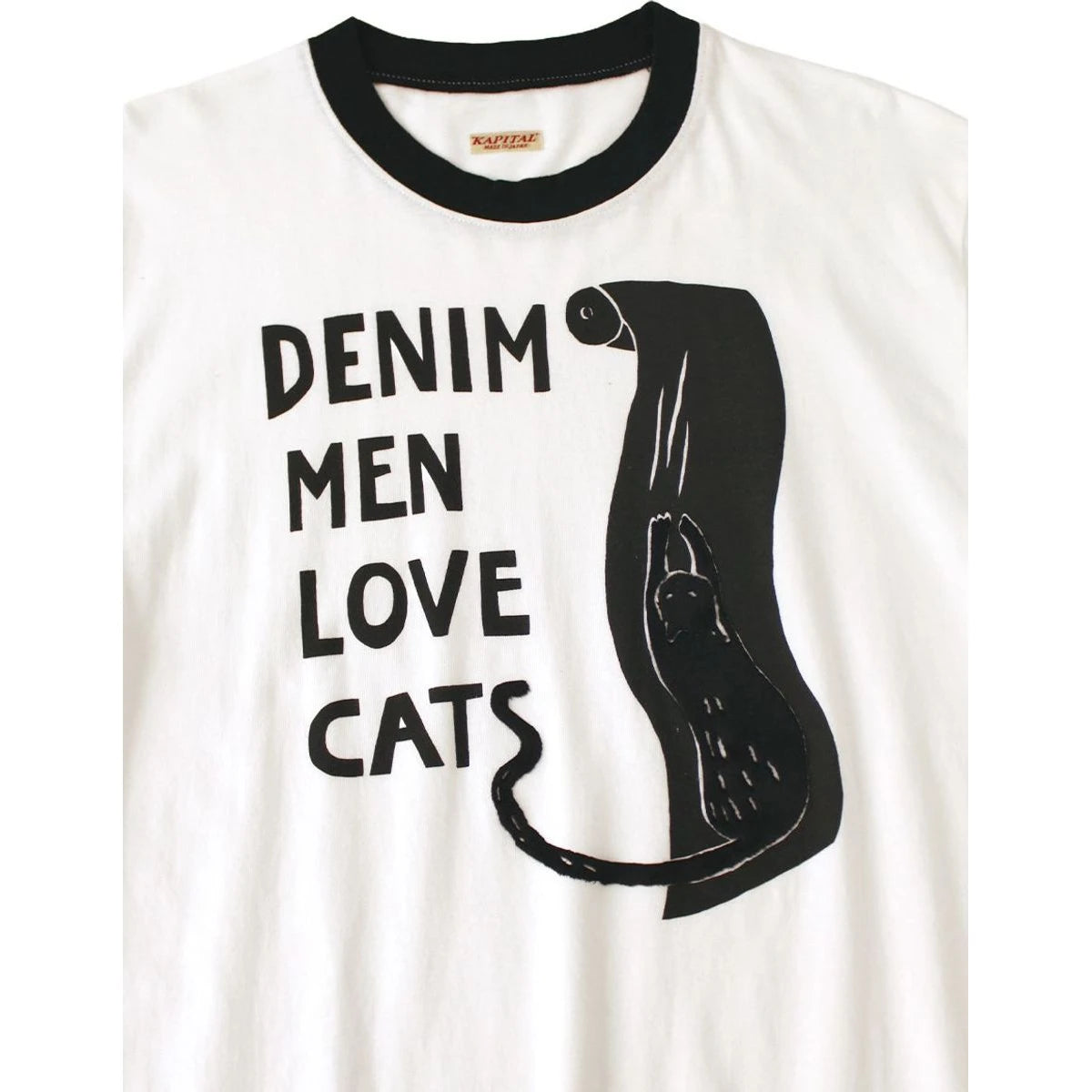 Kapital Denim Ringer T Shirt (Denim Men Love Cats Scratch Print)