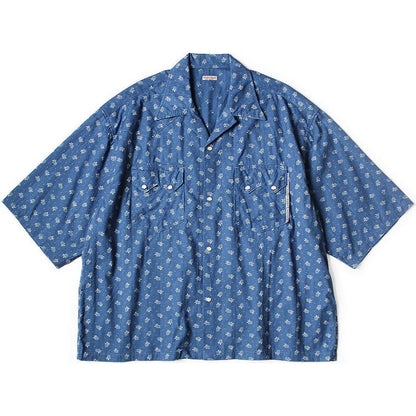 Kapital Dobby Stripe IDG Discharge Print Open Collar Western Big Shirt