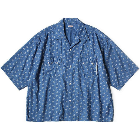Kapital Dobby Stripe IDG Discharge Print Open Collar Western Big Shirt
