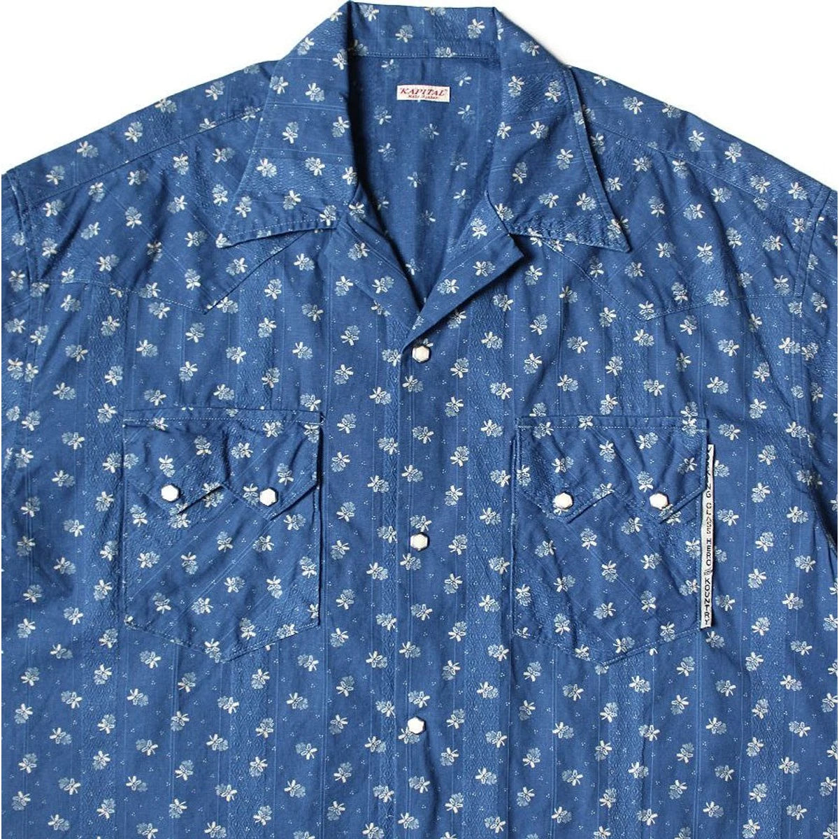 Kapital Dobby Stripe IDG Discharge Print Open Collar Western Big Shirt
