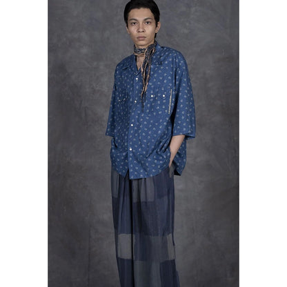 Kapital Dobby Stripe IDG Discharge Print Open Collar Western Big Shirt