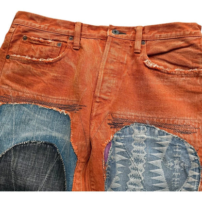 Kapital Faded Orange Selvedge Denim 5P Straight Leg (Patchwork)